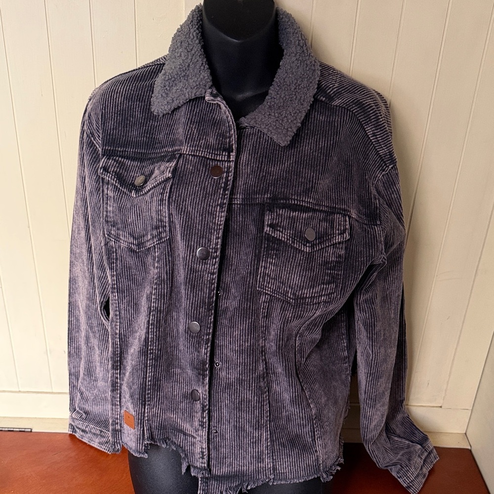 Simply Southern Dark Gray Corduroy Jacket with Sherpa Collar